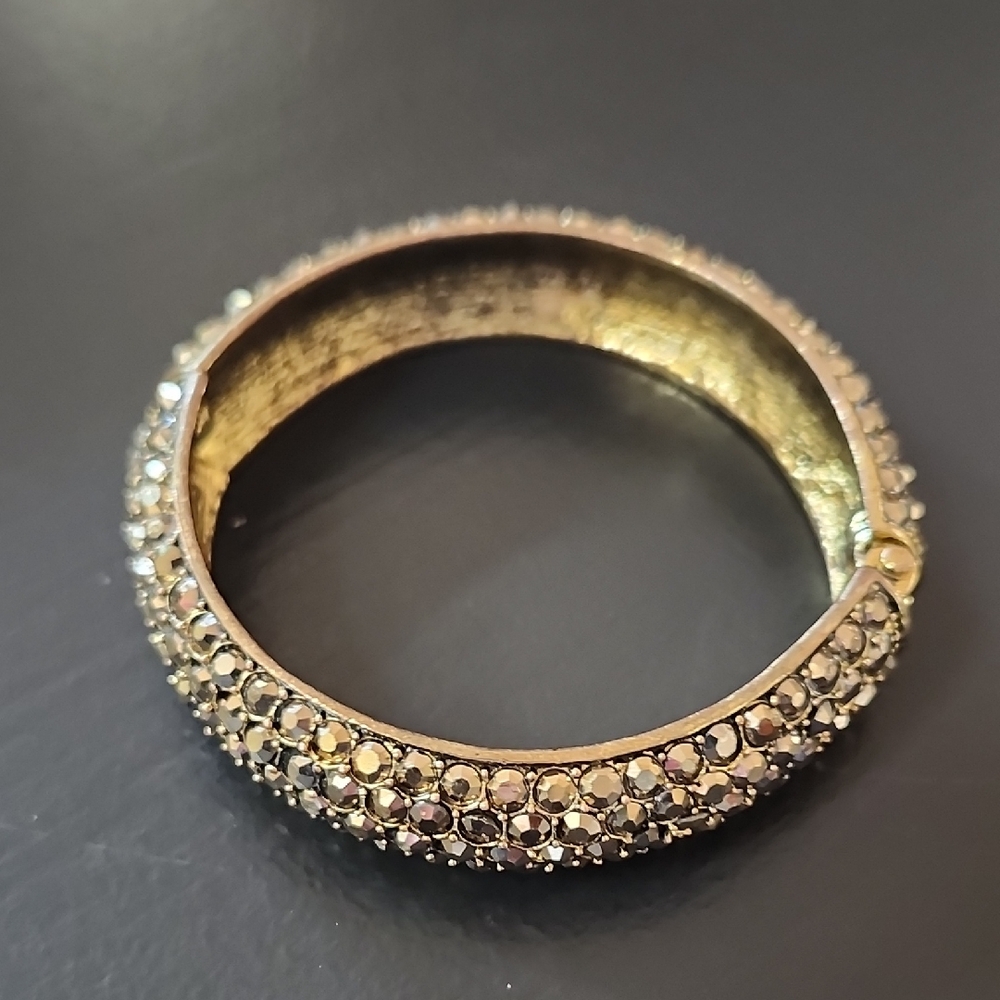 Elegant Heavy Gold-toned Pave Bangle